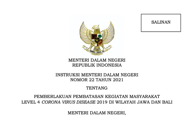 Instruksi Menteri Dalam Negeri Nomor 22 Tahun 2021  Sumber : Website Sekretaris Kabinet RI