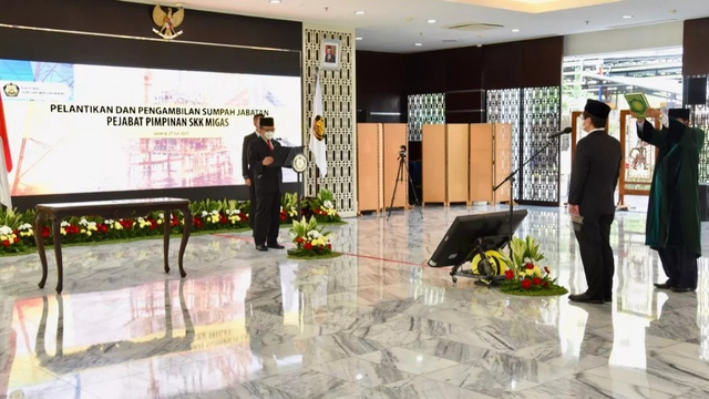 Menteri ESDM Arifin Tasrif melantik pejabat pimpinan SKK Migas.  Foto: Kementerian ESDM