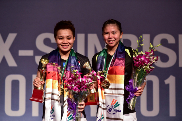 Ganda putri Indonesia Greysia Polii/Apriyani Rahayu menjadi juara India Open 2019 di New Delhi, India, pada 31 Maret 2019. Foto: STR/AFP