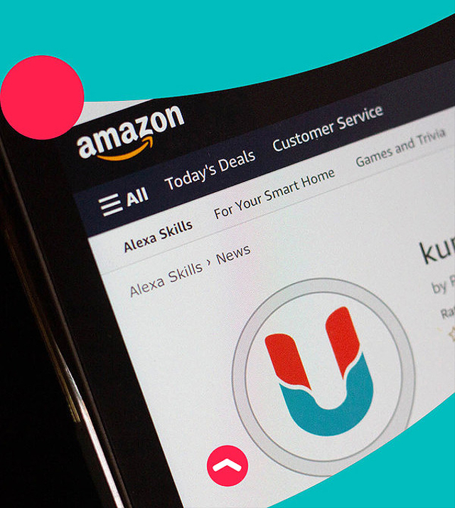 Ilustrasi kolaborasi kumparan dan Amazon menghadirkan berita di aplikasi Amazon Alexa.