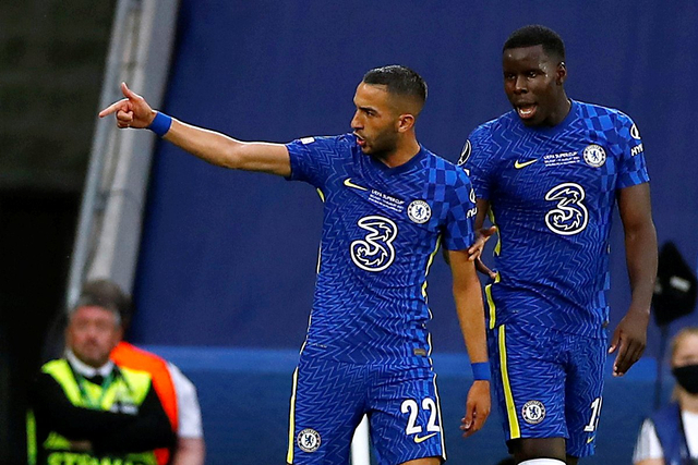 Selebrasi pemain Chelsea Hakim Ziyech usai mencetak gol ke gawang Villarreal pada pertandingan Piala Super Eropa di Windsor Park, Belfast, Irlandia Utara. Foto: Jason Cairnduff/REUTERS