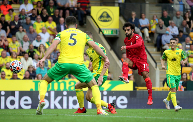 Pemain Liverpool Mohamed Salah saat pertandingan melawan Norwich City di Carrow Road, Norwich, Inggris. Foto: Chris Radburn/Reuters