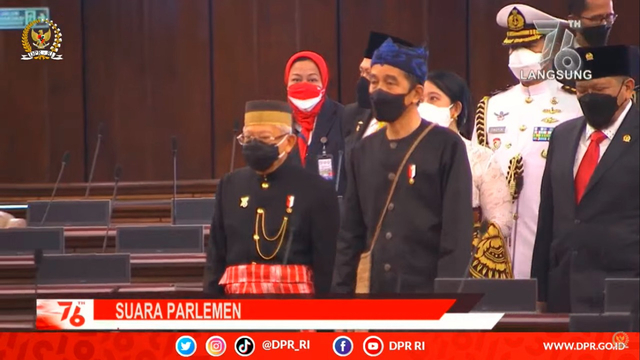 Presiden Jokowi dan Wakil Presiden Ma'ruf Amin di Acara Pidato Kenegaraan 2021. Foto: DPR 