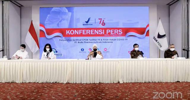 Jumpa pers pihak BPOM, PT Biotis, dan Unair tentang vaksin Merah Putih pada 18 Agustus 2021  Foto: YouTube BPOM