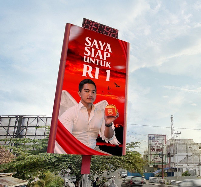 Baliho PT Roti Indonesia Satu alias RI 1 milik Kaesang Pangarep. Foto: Instagram/@kaesangp
