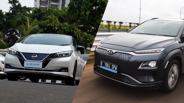 Nissan Leaf vs Hyunda Kona Elektrik. Foto: dok. kumparan