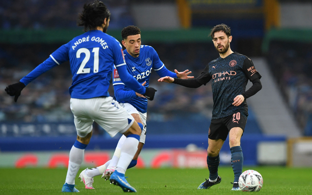 Pertandingan Perempat Final Piala FA antara Everton melawan Manchester City di Goodison Park, Liverpool, Inggris (20/3/2021). Foto: Pool via REUTERS/Paul Ellis