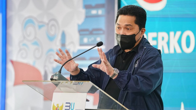 Menteri BUMN Erick Thohir dalam peluncuran Program Mentorship BUMN Muda, Rabu (25/8). Foto: Dok. Istimewa