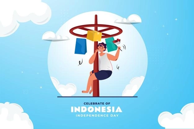 ilustrasi permainan panjat pinang, sumber gambar: https://www.freepik.com/
