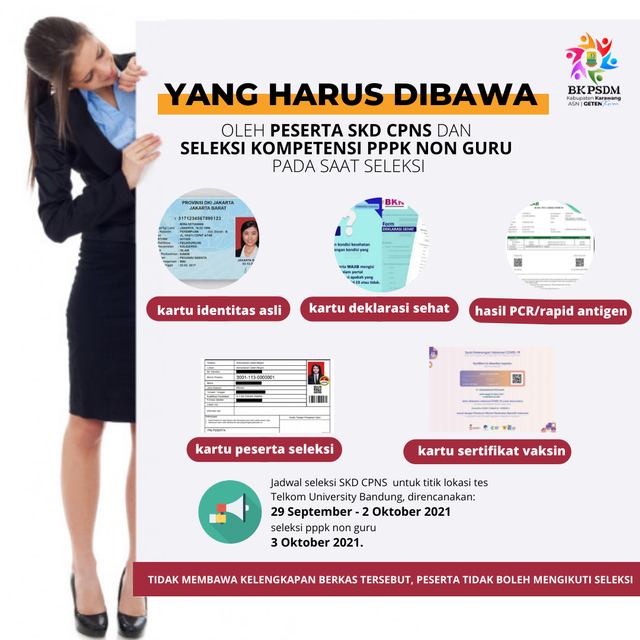 Dokumen yang wajib dibawa peserta seleksi CASN SKD CPNS dan Seleksi Kompetensi PPPK non Guru.