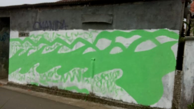 Mural bertuliskan 'Kegiatan Dibatasi hingga Lupa Rakyat Butuh Sesuap Nasi' menghiasi tembok rumah di Dramaga, Bogor Barat, telah dihapus. Foto: Dok. Istimewa