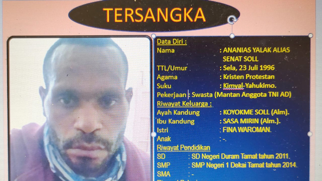 DPO Senat Soll yang dikeluarkan Polda Papua. (Dok foto Polda Papua) 