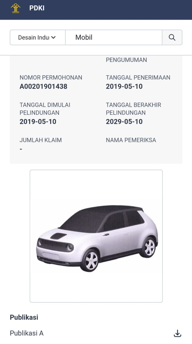 Gambar Paten Mobil Listrik Honda e. Foto: dok. PDKI Kemenkumham