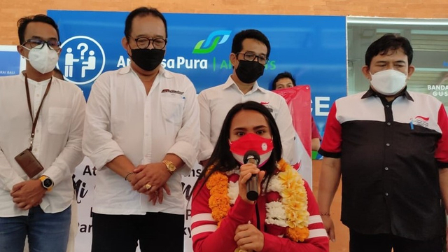 Ni Nengah Widiasih saat tiba di Bandara Ngurah Rai, Bali, Sabtu (4/9/2021) - IST