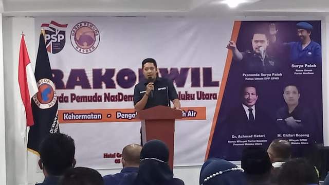 Ketua DPW GPND Provinsi Maluku Utara, M. Ghifari Bopeng saat menyampaikan sambutan. Foto: Istimewa