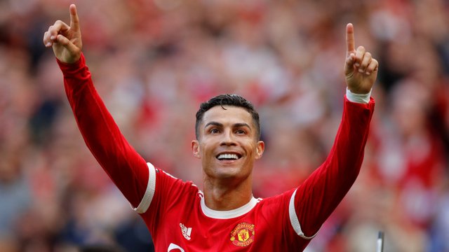 Selebrasi pemain Manchester United Cristiano Ronaldo usai mencetak gol ke gawang Newcastle United pada pertandingan Liga Inggris di Old Trafford, Manchester, Inggris.Foto: Phil Noble/REUTERS