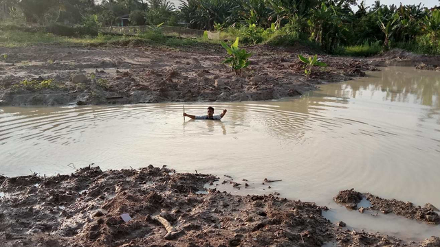 Lokasi dua bocah di Sumut ditemukan tenggelam di bekas kolam galian. Foto: Dok. Istimewa