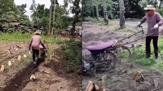 Membajak sawah dengan motor modifikasi. (Foto: @agoez_bandz4/Instagram)