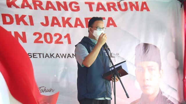 Gubernur DKI Jakarta Anies Baswedan menghadiri HUT ke-61 Karang Taruna di RPTRA Karang Anyar, Sawah Besar, Jakarta Pusat, Minggu (26/9). Foto: Pemprov DKI Jakarta