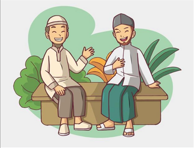 Ilustrasi dua laki-laki mengucapkan masyaallah tabarakallah dan juga membalasnya. Sumber: https://www.freepik.com/