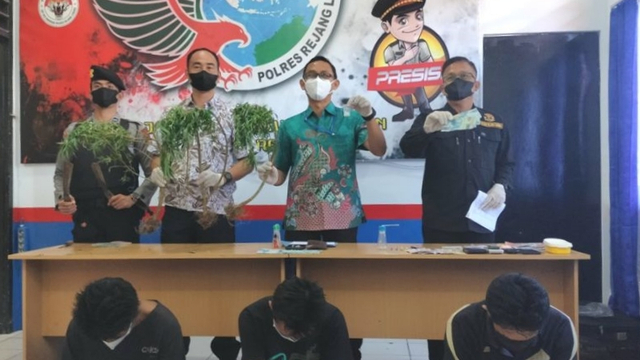 Polres Rejang Lebong menangkap perangkat desa dan mantan kades terlibat peredaran dan penyalahgunaan narkoba di wilayah itu. Foto: Nur Muhamad/ANTARA
