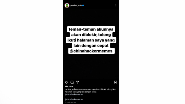 Salah satu unggahan peretas di akun Instagram milik Pemkot Solo.