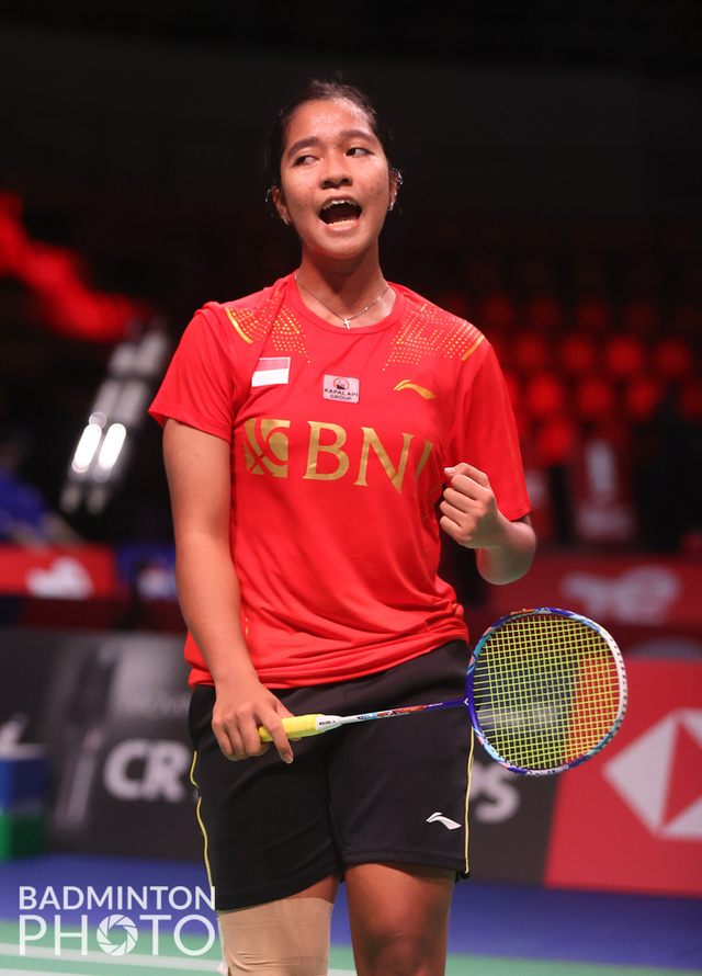 Tunggal putri Indonesia Ester Nurumi Tri Wardoyo pada penyisihan grup A Uber Cup 2020 di Ceres Arena, Aarhus, Denmark. Foto: Yves Lacroix/Badmintonphoto/BWF