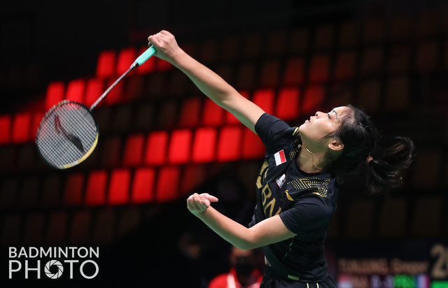 Tunggal putri Indonesia Gregoria Mariska Tunjung pada penyisihan grup A Uber Cup 2020 di Ceres Arena, Aarhus, Denmark. Foto: Yves Lacroix/Badmintonphoto/BWF
