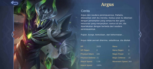 Statistik Hero Power Argus. (Foto: Tangkapan Layar di Game Mobile Legends)