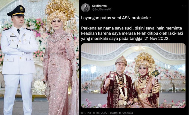 Postingan Suci Darma di media sosial beberapa waktu yang lalu. Kolase (Urban Id)
