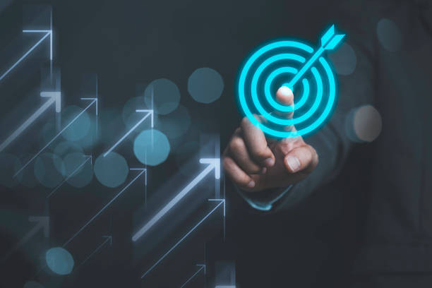 https://www.istockphoto.com/photo/businessman-touching-virtual-dartboard-with-arrow-business-achievement-objective-gm1306669539-397184542