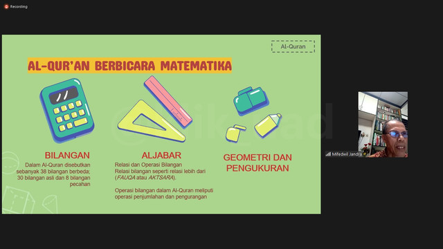 Prof. Dr. H. Mifedwil Djandra M.Ag., pemateri kajian daring yang diselenggarakan Magister Pendidikan Matematika Universitas Ahmad Dahlan (UAD) (Foto: Farida)