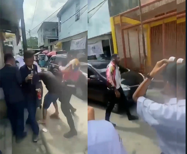 Seorang WNA terlibat perselisihan dengan seorang pria di Palembang. Aksi pemukulan itu jadi tontonan warga. (Foto: Instagram)