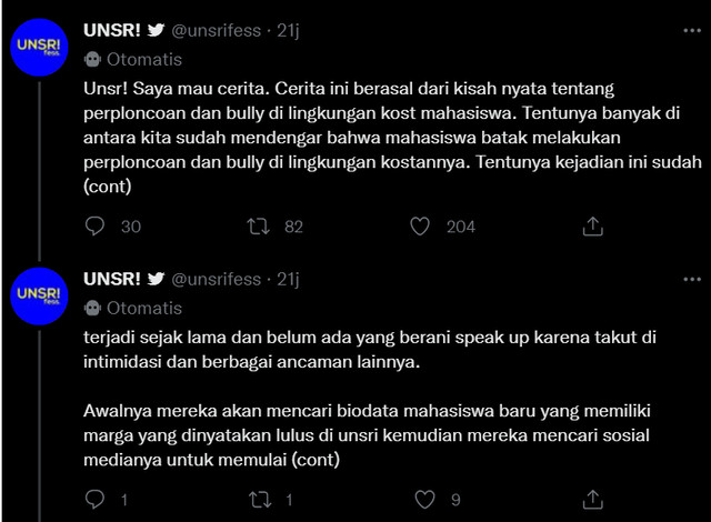 Postingan Twitter @unsrifess