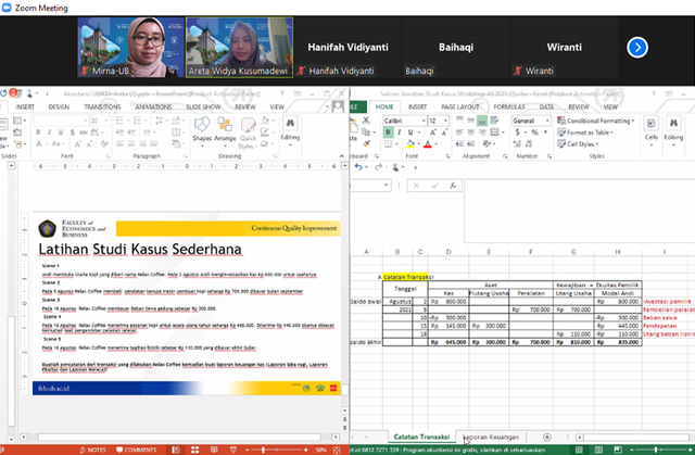 Dokumentasi Pribadi: Pemberian Materi oleh Mirna Amirya, SE., MSA., Ph.D., Ak., CA., AAP dan Areta Widya Kusumadewi, SE., MSA., CSP., CertDA. 