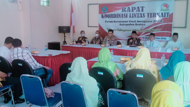 Rapat koordinasi lintas sektor yang dilaksanakan Forum Kerukunan Antar Umat Beragama (FKUB) Kabupaten Brebes.