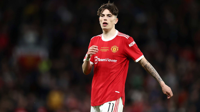 Alejandro Garnacho Ferreyra beraksi saat pertandingan Final FA Youth Cup antara Manchester United dan Nottingham Forest di Old Trafford di Manchester, Inggris pada 11 Mei 2022. Foto: Naomi Baker/Getty Images