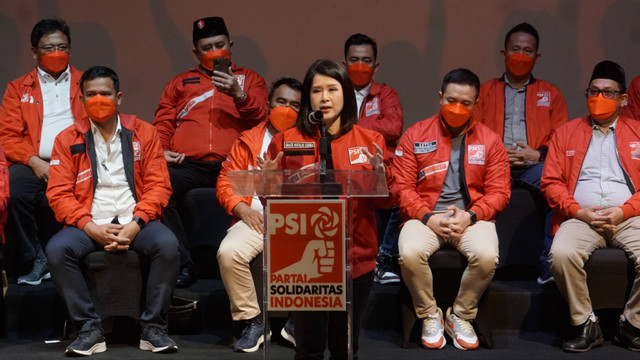 Wakil Ketua Dewan Pembina Partai Solidaritas Indonesia (PSI) Grace Natalie saat pembukaan pendaftaran bakal calon anggota legislatif (bacaleg) untuk Pemilu 2024 di Kuningan, Jakarta Selatan, Senin (6/6/2022).  Foto: Iqbal Firdaus/kumparan