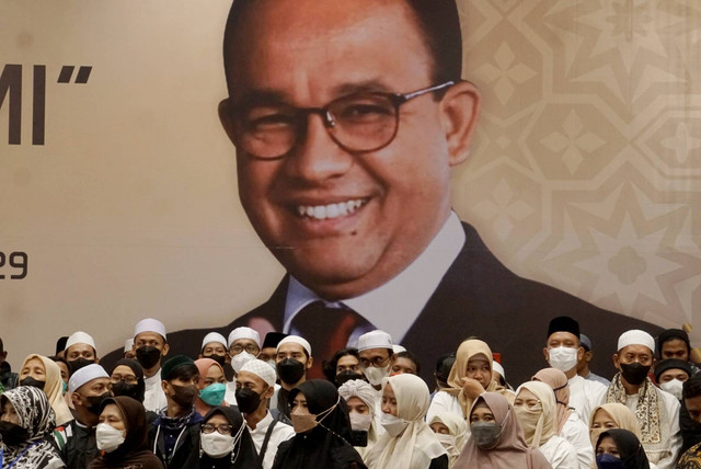 Ratusan relawan dari Majelis Sang Presiden membacakan deklarasi dukungan kepada Anies Baswedan sebagai Presiden RI 2024-2029 di Hotel Bidakara Pancoran, Jakarta Selatan, Selasa (8/6/2022). Foto: Iqbal Firdaus/kumparan