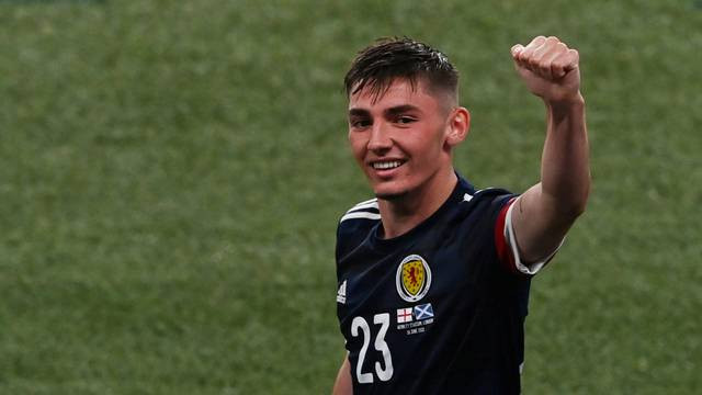 Pemain Skotlandia Billy Gilmour pada pertandingan lanjutan Grup D Euro 2020 di Stadion Wembley, London, Inggris.  Foto: Facundo Arrizabalaga/REUTERS