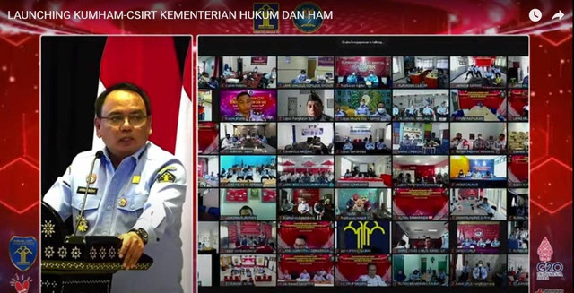  Sekjen Andap Budhi Revianto saat sambutan secara virtual (Humas Lasdaun)
