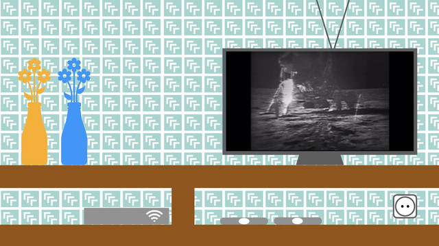 Ilustrasi siaran TV pendaratan manusia di bulan. Sumber: Pribadi