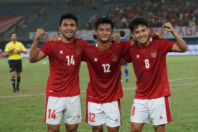 Selebrasi pemain Timnas Indonesia usai mencetak gol ke gawang Timnas Nepal pada pertandingan Pra-Piala Asia 2023 di Jaber Al-Ahmad International Stadium, Rabu (15/6/2022). Foto: Humas PSSI/ANTARA FOTO