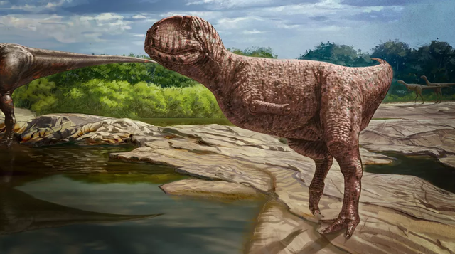 Ilustrasi dari dinosaurus abelisaurid yang dikenal punya wajah mirip bulldog. Foto:  Andrew McAfee/Carnegie Museum of Natural History