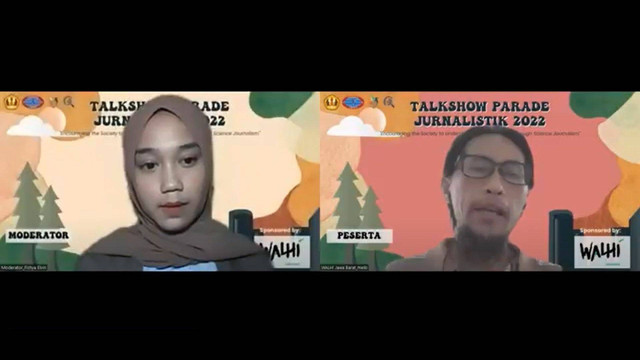 Direktur Eksekutif WALHI Jawa Barat Meiki Wemly Paendong sebagai pembicara pada Talkshow Parade Jurnalistik 2022, Selasa (17/05). Sumber: Dokumentasi Pribadi