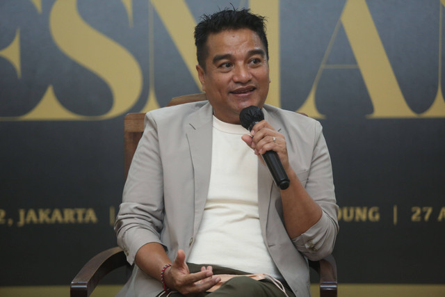 Musisi Indra Lesmana beserta musisi lainnya saat konferensi pers jelang konser Indra Lesmana Legacy Concert & Tour di Hotel Dharmawangsa, Jakarta, Selasa, (21/6/2022). Foto: Dok. Agus Apriyanto