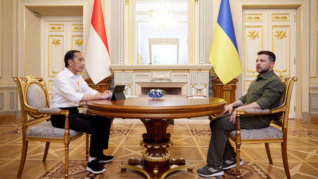 Pertemuan Presiden RI Joko Widodo dan Presiden Ukraina Volodymyr Zelensky, di Kiev, Ukraina, Selasa (29/6/2022). Foto: Ukrainian Presidential Press Service/Handout via REUTERS