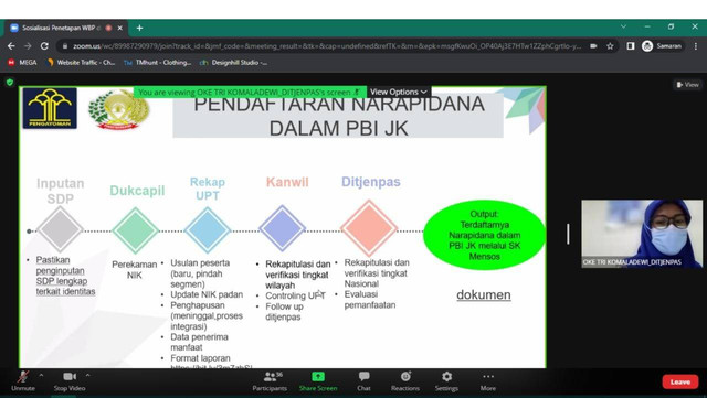 Rutan Kelas IIB Prabumulih Kemenkumham Sumsel mengikuti Sosialisasi penetapan Warga Binaan Pemasyarakatan (WBP) dalam kepersetaan PBI -JK (Penerima Bantuan Iuran Jaminan Kesehatan) kepada petugas pemasyarakatan oleh Kanwil kemenkumham Sumatra Selatan secara virtual.