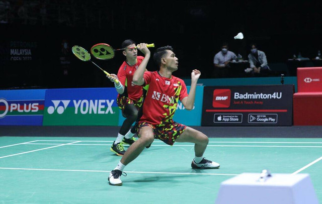 Fajar Alfian/Muhammad Rian Ardianto di Malaysia Open 2022. Foto: PBSI