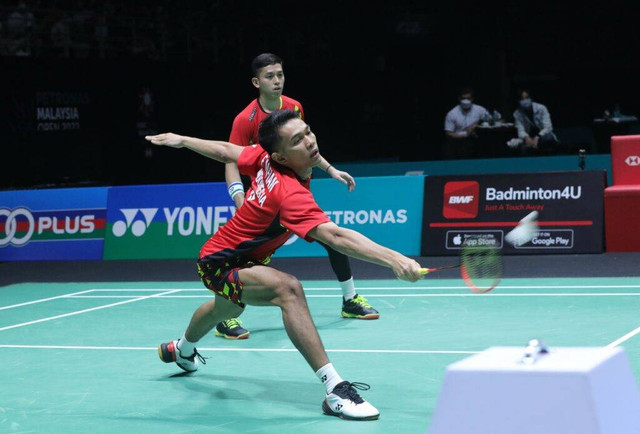 Fajar Alfian/Muhammad Rian Ardianto di Malaysia Open 2022. Foto: PBSI